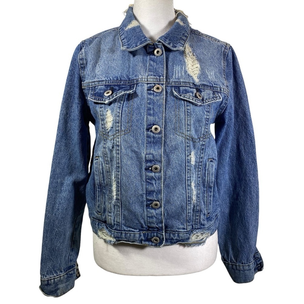 HIGHWAY JEANS Distressed Denim Jacket long sleeves Button closure Women's tag M